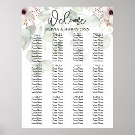 12 Tafel Eucalyptus Bloemenbruiloft Zitkaarten Poster