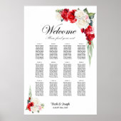 12 Tafel Rood Wit Rose Bloemen Zitting Grafiek Poster (Voorkant)