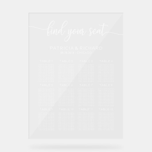 12 Tafels Elegant Bruiloft Zitschema Acryl Bord (Voorkant)