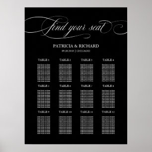 12 Tafels Huwelijkszitplan Bord Zwart Poster