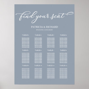 12 Tafels Trouwzaal Stoelenplan Stof Blauwe Bord Poster