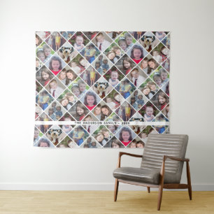 12 vierkante fotocollage-raster met tekst - wit wandkleed
