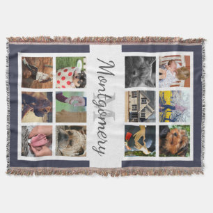 12 Vierkante foto's Familienaam en Monogram Deken