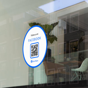 12" Volg Ons Op Facebook QR Code Blauw Raamsticker