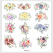 12 Waterverf bloemen Sticker (Vel)