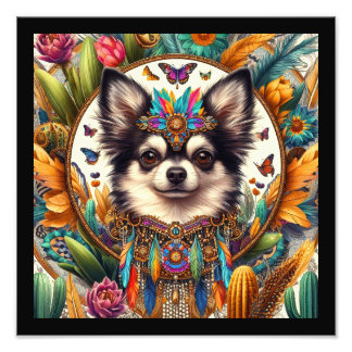 12 "x12" Huisdier Portret Chihuahua Art Zwart Rand Foto Afdruk