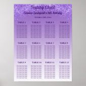 12 zitplaatsen kaart sjabloon paarse glitter poster (Voorkant)