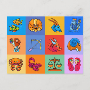 12 Zodiac tekenen cartoon stijl Briefkaart