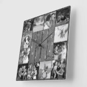 12 Zwart-witte foto Collage Rustic Wood Vierkante Klok (Hoek)