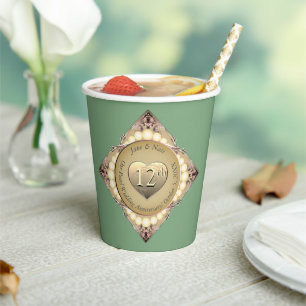 12e/30e Pearl & Groen Bruiloft Jubileum Papieren Bekers