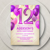 12e anniversaire Ballons roses Invitation