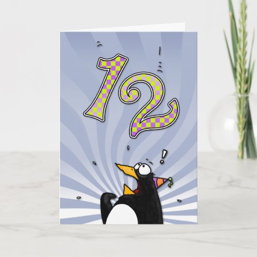 12e anniversaire - Carte de surprise de pingouin (Devant)