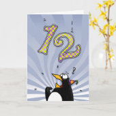 12e anniversaire - Carte de surprise de pingouin (Fleur jaune)