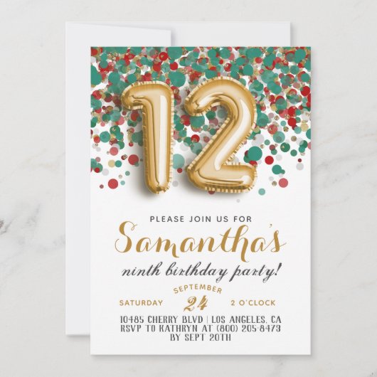 12e anniversaire Confetti Invitation (Devant)