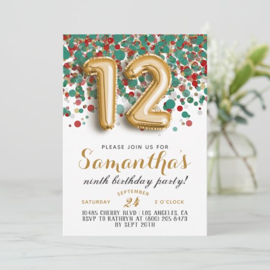 12e anniversaire Confetti Invitation (Debout devant)