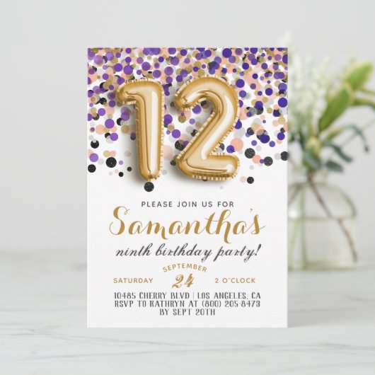 12e anniversaire Confetti Invitation (Debout devant)