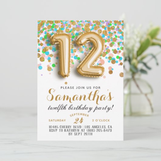 12e anniversaire Confetti Invitation (Debout devant)