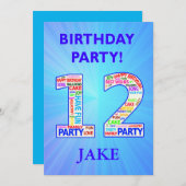 12e anniversaire de fête Invitation Ajouter un nom (Devant / Derrière)