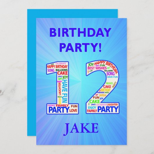 12e anniversaire de fête Invitation Ajouter un nom (Devant / Derrière)