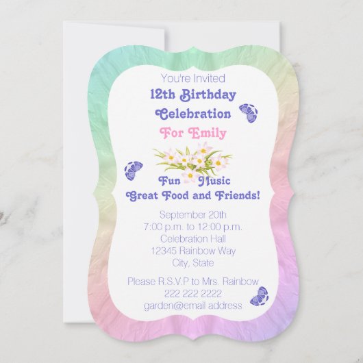 12e anniversaire Fête Rainbow Garden Invitations (Dos)