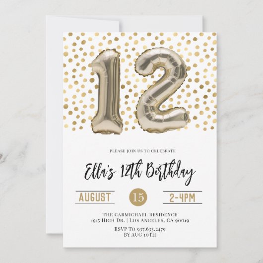 12e anniversaire Gold Polkadot Invitation (Devant)