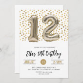12e anniversaire Gold Polkadot Invitation (Devant / Derrière)
