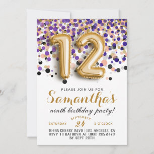 12e anniversaire Invitation Confetti