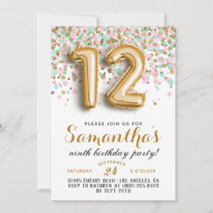 12e anniversaire Invitation Confetti