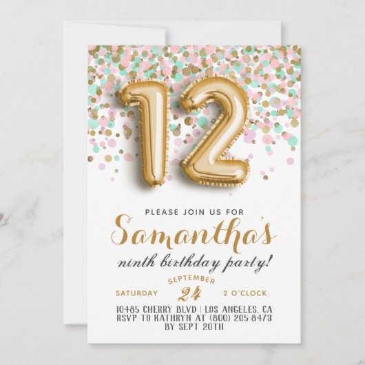 12e anniversaire Invitation Confetti (Devant)