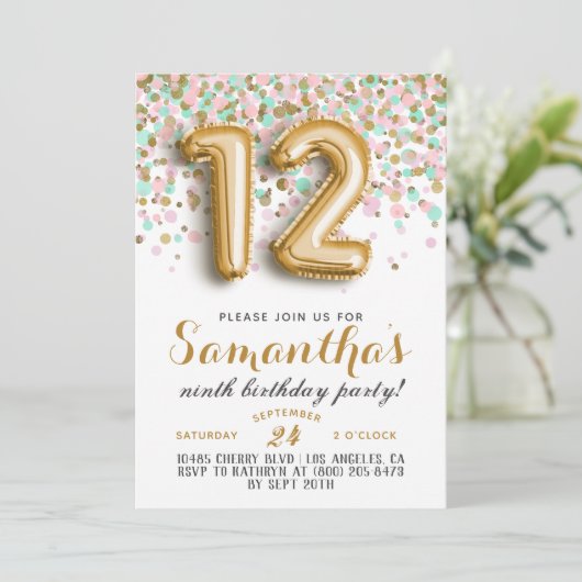 12e anniversaire Invitation Confetti (Debout devant)