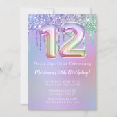 12e anniversaire Invitation fête rose violet Parti (Devant)