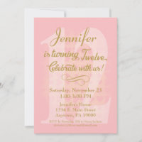 12e anniversaire Invitation Filles Coeurs d'or ros