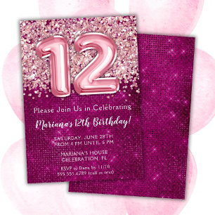 12e anniversaire Invitation Girl Magenta Parties s