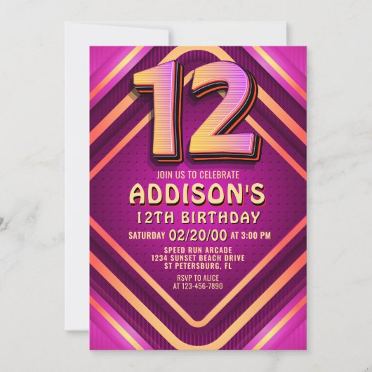 12e anniversaire Neon Invitation (Devant)