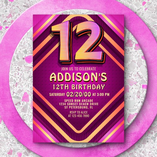 12e anniversaire Neon Invitation