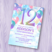 12e anniversaire Rainbow Balloons Invitation