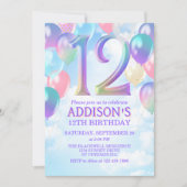 12e anniversaire Rainbow Balloons Invitation (Devant)