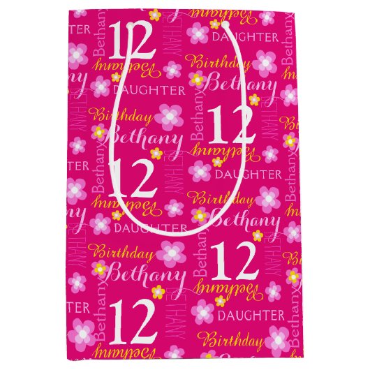 12e anniversaire rose jaune personnalisé sac cadea (Devant)