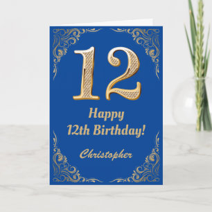 12e Birthday Blue en Gold Glitter Lijst Kaart