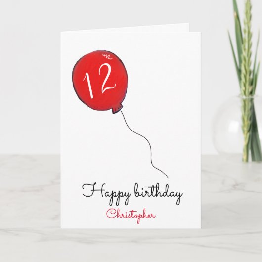12e Birthday red ballon Kaart (Voorkant)