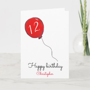 12e Birthday red ballon Kaart