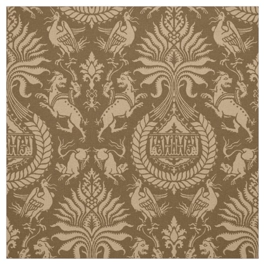 12e eeuw Damast met Dieren Stof (Swatch)