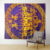 12e eeuw middeleeuwse hoorn en soldaten print wandkleed (In Situ (horizontaal))