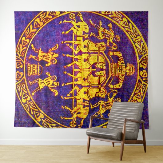 12e eeuw middeleeuwse hoorn en soldaten print wandkleed (In Situ (horizontaal))