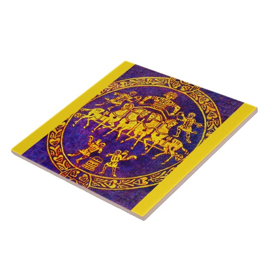 12e eeuw middeleeuwse orkaan en soldaten tegeltje (Zijkant)