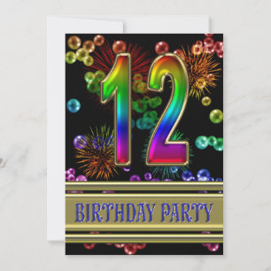 12e fête d'anniversaire Invitation avec bulles