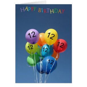 12e geboortedag kaarten gekleurde ballonnen