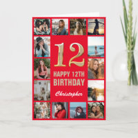 12e Happy Birthday Red en Gold Photo Collage