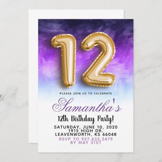 12e Invitation au dégradé d'anniversaire (Devant / Derrière)