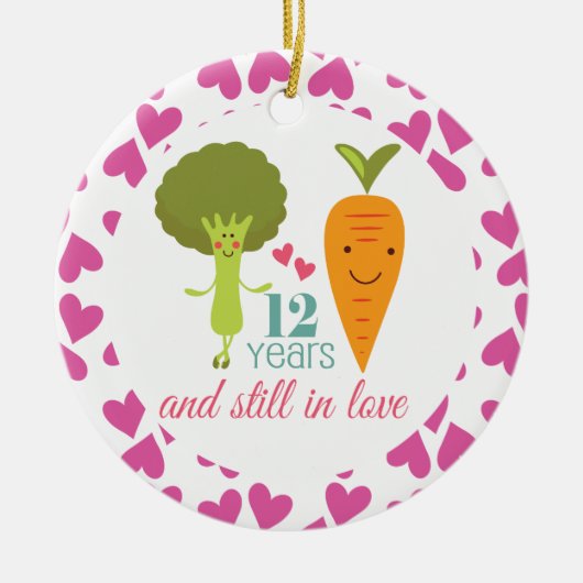 12e Jubileum Cute Couples Ornament (Voorkant)